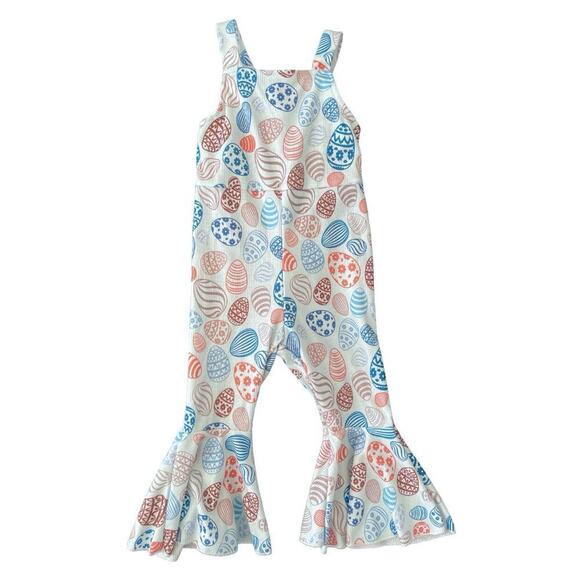 Small Shop Blue Ribbed Easter Egg Flare Jumpsuit 3 - Picture 1 of 5